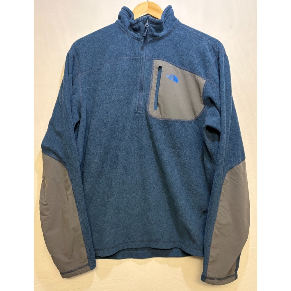 The North Face Fleece Jacket Mens Blue Quarter Zip‎ Long Sleeve Outdoor Pocket M
